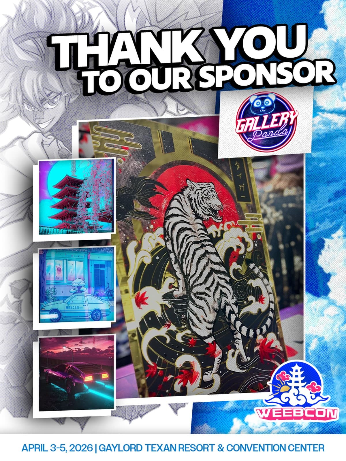 🌟 SHOW SPONSOR🌟
We are happy to announce our sponsor, @gallerypandaofficial !
Gallery Panda is an anime, comic, abstract, and wall art paradise - and our Grand Exhibition Halls namesake.
They’re constantly striving to provide creative ways to display your passions and hobbies.
Gallery Panda Exhibitor Hall will be busy and bustling with Weebs all weekend. Will you be one of them?