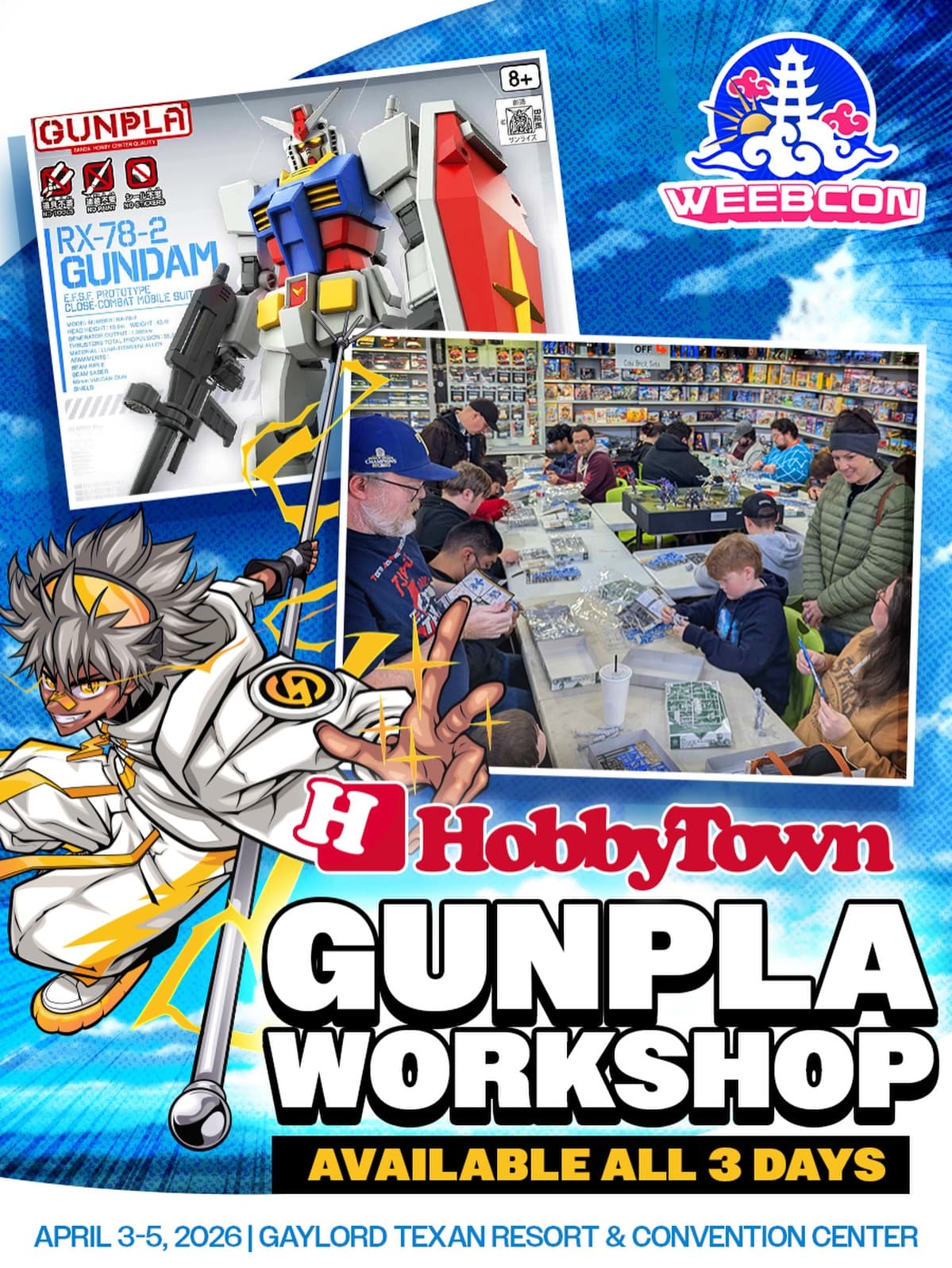 ‼️ EVENT SHOWCASE‼️
We are excited to have HobbyTown at our show providing a welcoming space for those who want to try out a new hobby, or those just looking to buy and build on site. HobbyTown will have an array of kits available for purchase and helpful staff to assist when you get stuck during a build.
The Gunpla Workshop will be located upstairs on the 3rd floor in our Activity Hub next to Laser Tag, Manga Manor, Cosplay Sets and more. Guaranteed no dull moments possible at-
⛅️WeebCon 2026⛅️