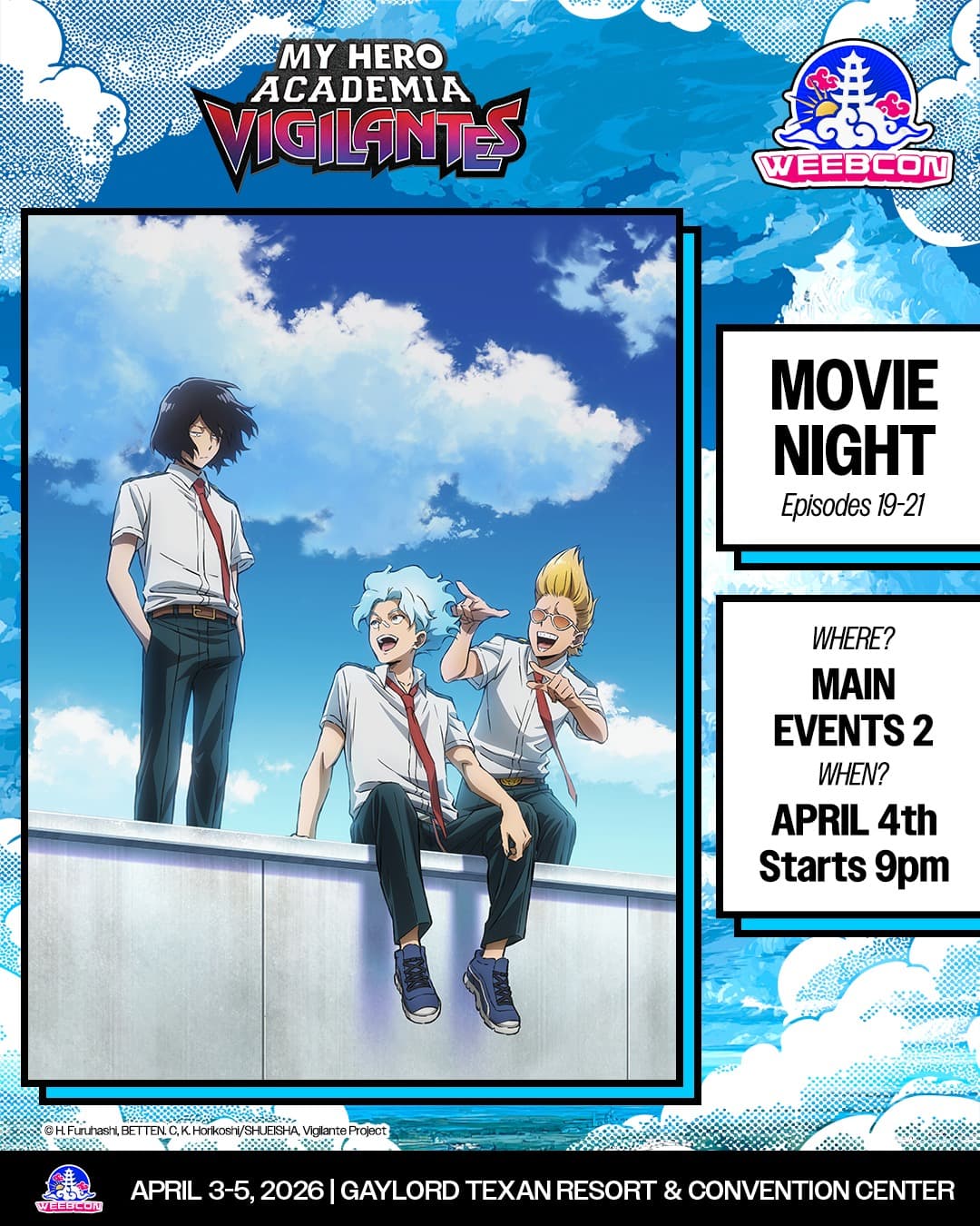 💥MHA: Vigilantes Screening💥
We are proud to announce that
My Hero Academia: Vigilantes will be coming to Weebcon in 💫4 days💫
Join us for the My Hero Academia "Aizawa School Days Arc" (Season 2 Episodes 19 -21) screening being hosted on April 4th in Main Events 2 at 9pm!
🕰️FOUR DAYS REMAIN & Saturday tickets are dwindling down 👀
#mha #MHAVigilantes #myheroacademiavigilantes
#shotaaizawa #oboroshirakumo #hizashiyamada