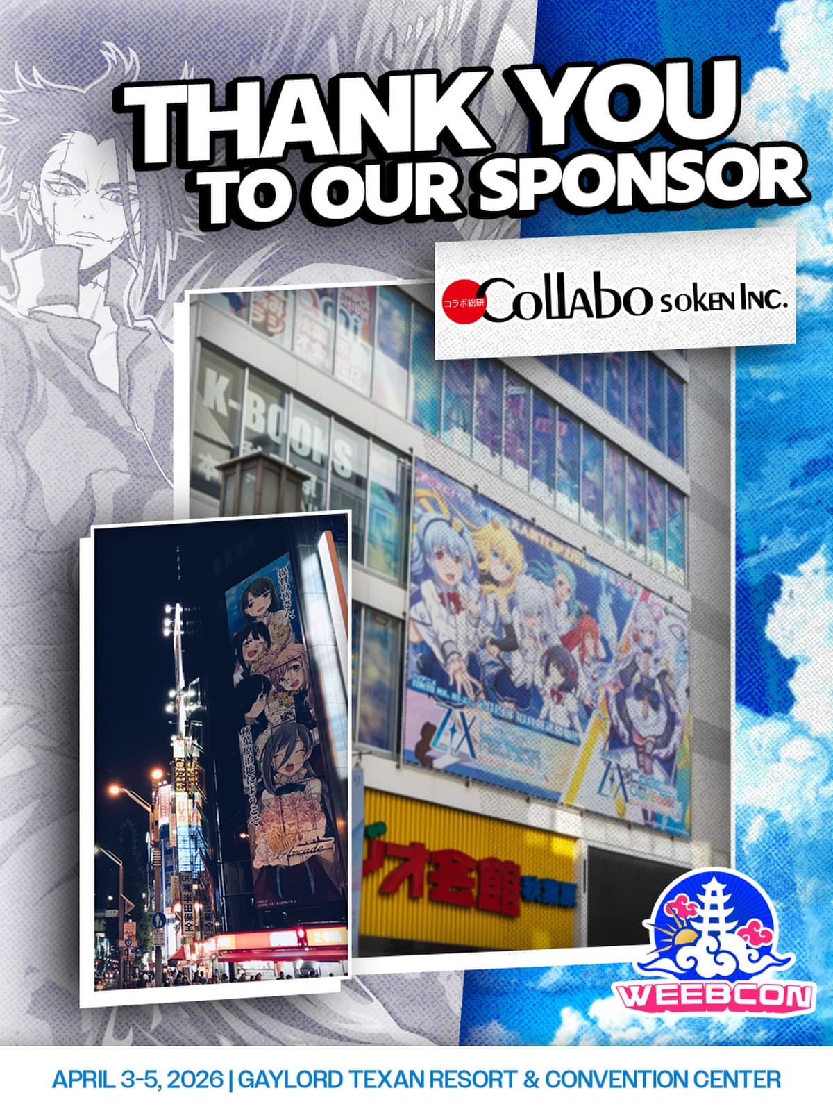 🌟 SHOW SPONSOR🌟
A huge thank you to our sponsor Collabo Soken, Inc.
Collabo Soken, Inc is a company from Japan that focuses on connecting our team to content that our amazing attendees would enjoy🥳
On top of that graciously sponsored the International Wrestling Group @actwresgirlz to come all the way out from Japan to bring you guys an unforgettable experience— That starts in a little under a week! 🤩
